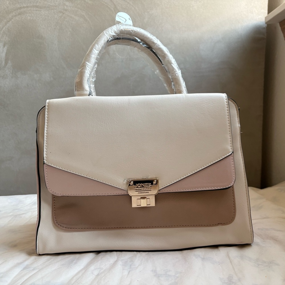 Jones New York Cream and Tan Satchel with Structured Silhouette